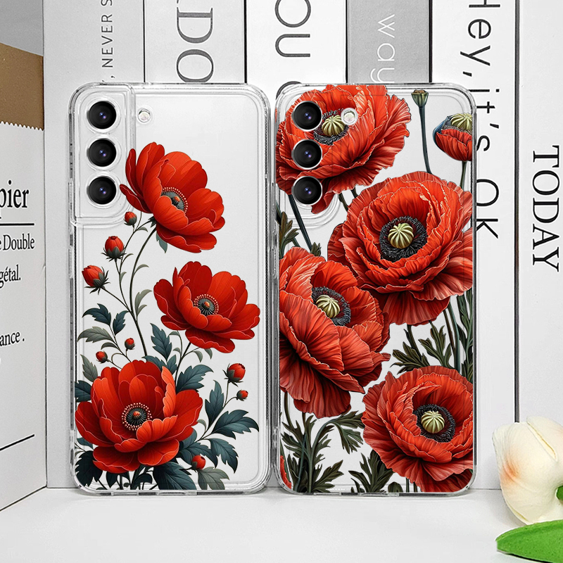 Phone Case Clear - Poppy Flower Bloom Hot Red Floral