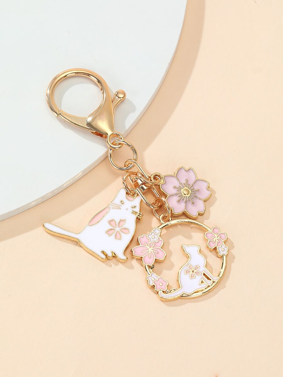 Phone Accessories For Teen Girls - Cat Flower Decor Charm Keychain Pendant