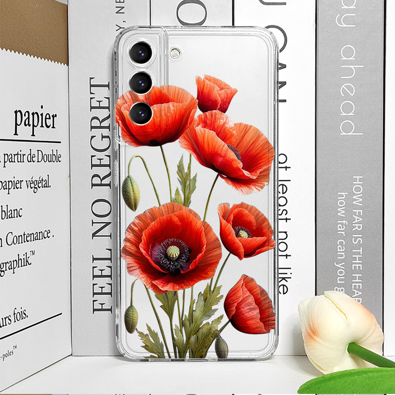 Poppy Flower Bloom Hot Red Flo - Phone Case Clear ulasan dan harga