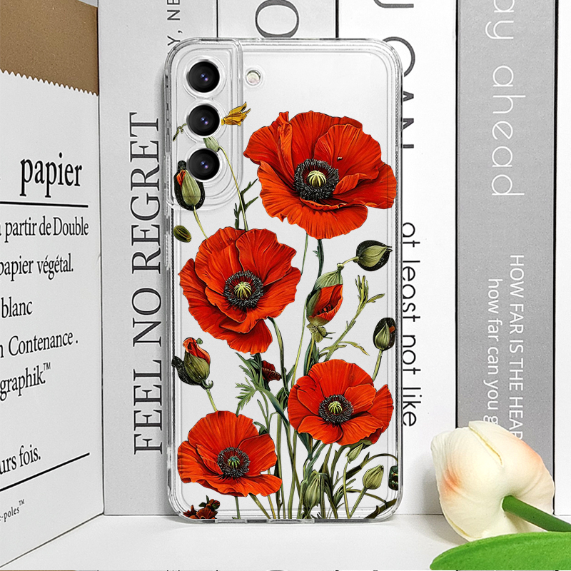 Poppy Flower Bloom Hot Red Flo - Phone Case Clear ulasan dan harga