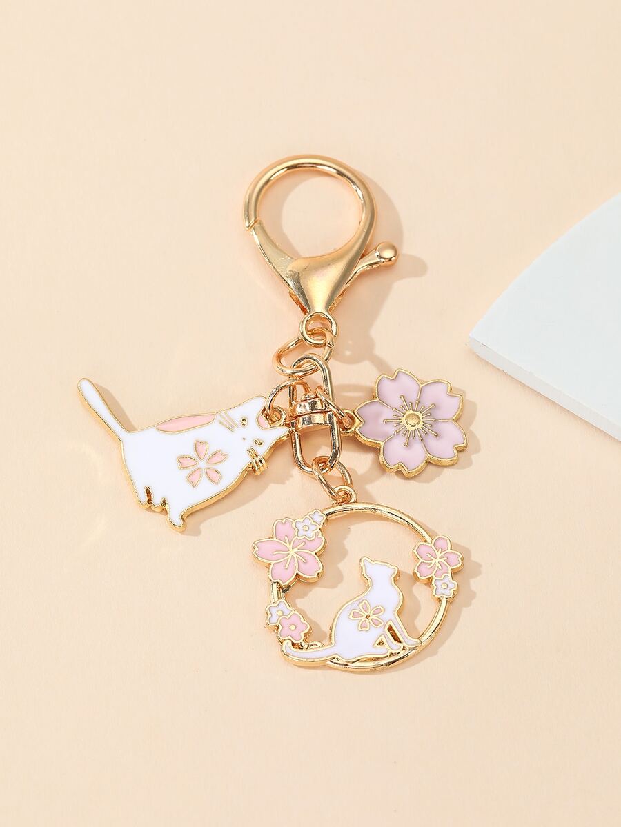 Cat Flower Decor Charm Keychai - Phone Accessories For Teen Girls ulasan dan harga