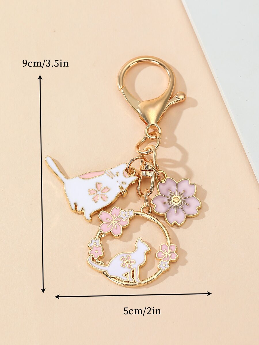 Cat Flower Decor Charm Keychai - Phone Accessories For Teen Girls ulasan dan harga