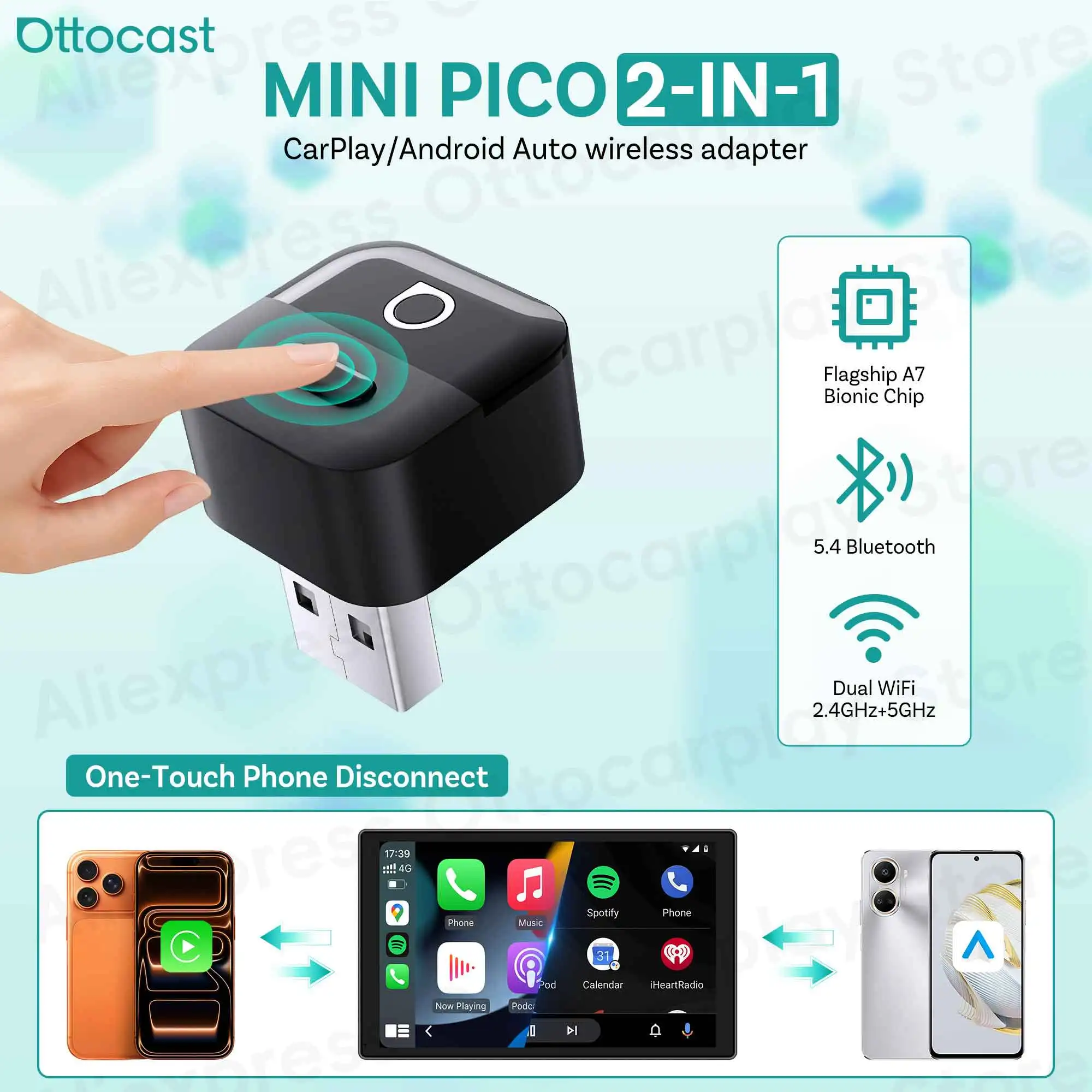 OTTOCAST Mini Pico 2026 Wirele - Phone Accessories For Android ulasan dan harga